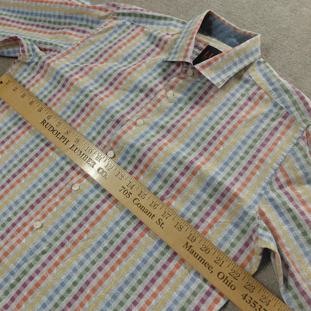 Linea Uomo Button Up Shirt Mens XL Paisley Mutil Color Stripe Long Sleeve Collar